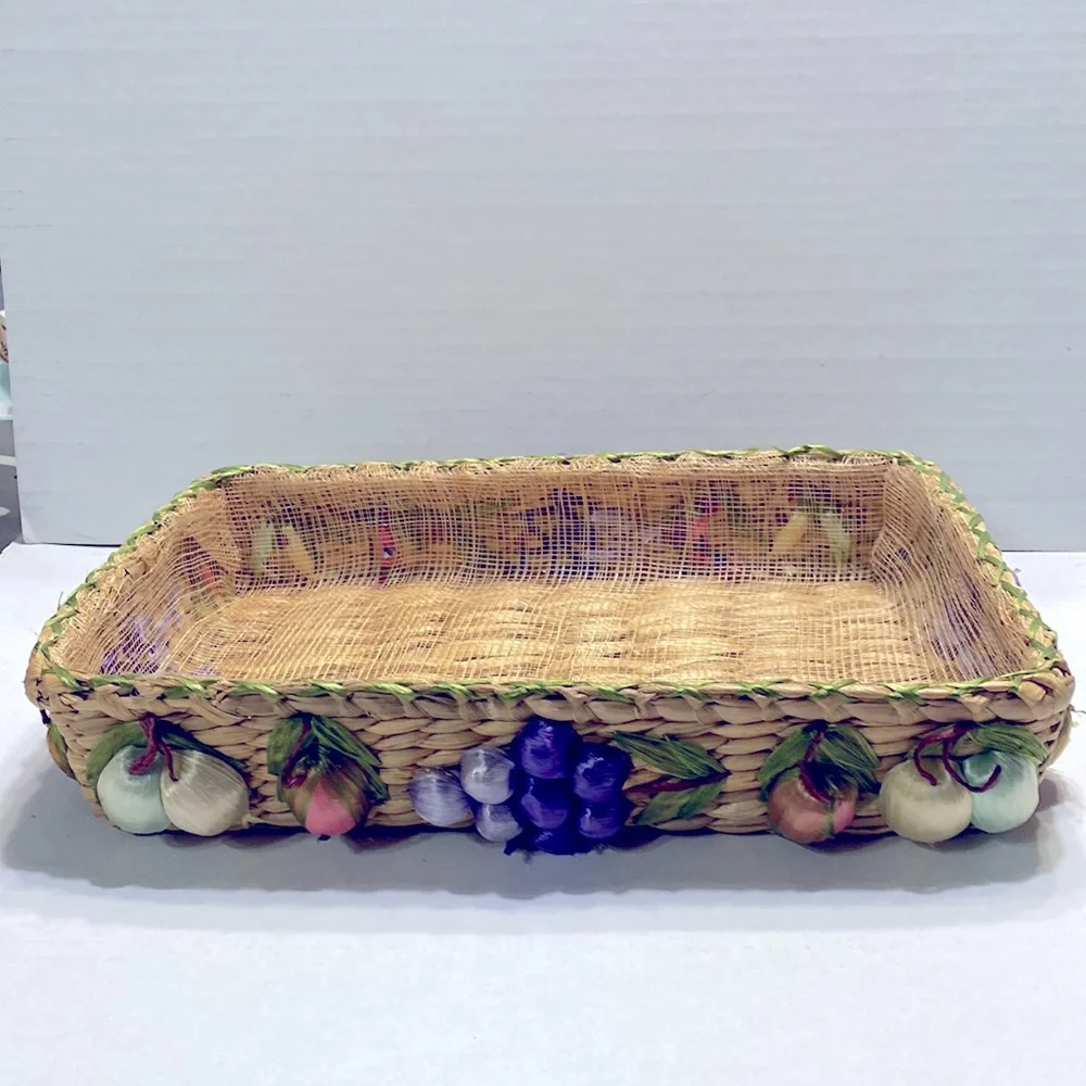 4 Piece Vintage Rafia Woven Rattan Basket Set